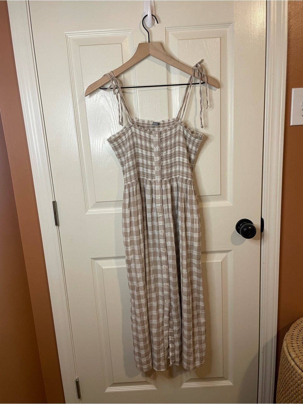 Aerie Gingham Smocked Midi Dress Size XS